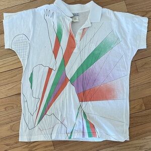 Sergio Tacchini White Polo Tee with Green, Orange, Purple Graphics